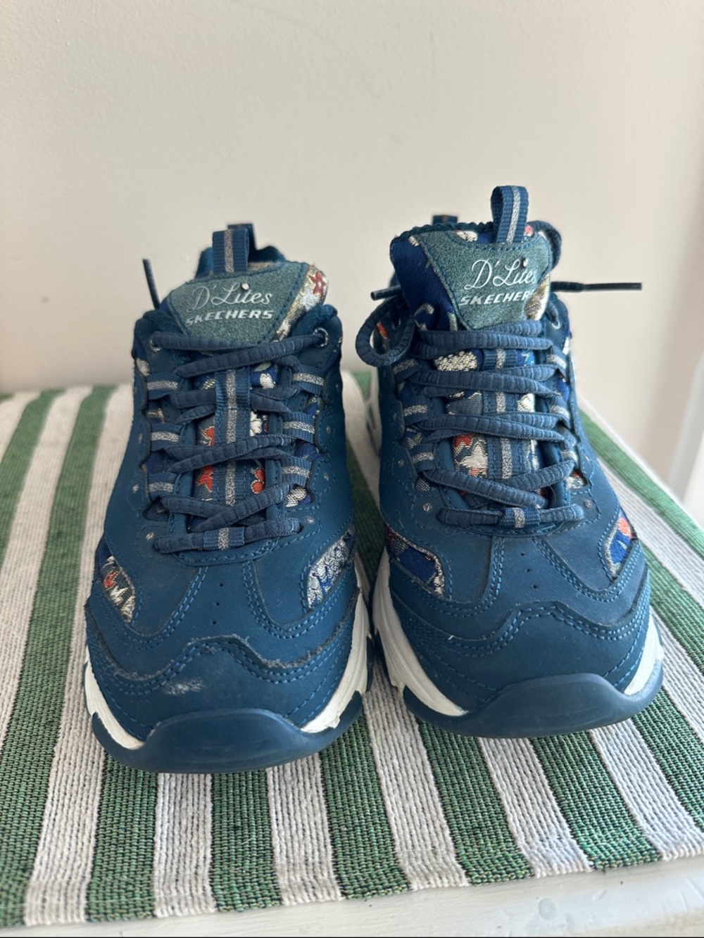 Skechers D'Lites Women’s Dark Blue Athletic Sneakers with Pattern Accents